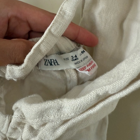 Zara Kids 100% Linen Beige Ruffle Strap Baby Romper Size 3-4 Years - Picture 5 of 10